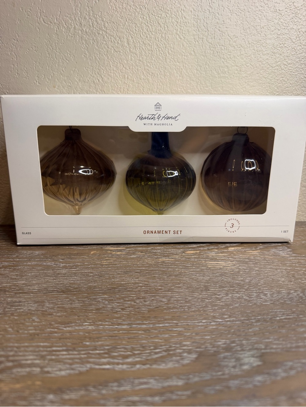3pk Assorted Colored Glass Ornament Set - Hearth & Hand™ with Magnolia